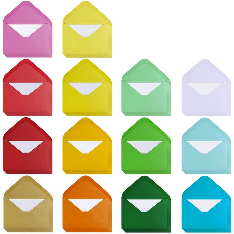 Supla 140 Sets Colorful Mini Envelopes with White Blank Business Cards Note Cards 14 Colors Small Gift Card Tiny Envelopes Pocket Envelopes Bulk 4.5" x 3" Love Notes - Image 1